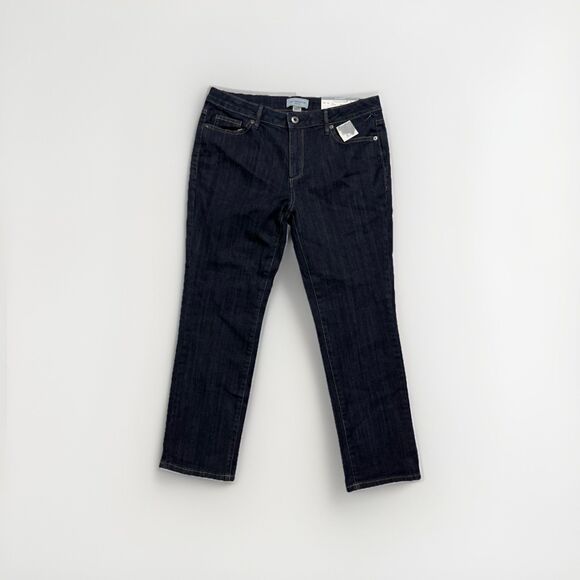 Liz Claiborne Jeans Women's Sz 10PS Dark Blue Wash Stretch Classic Straight Leg - Picture 1 of 10